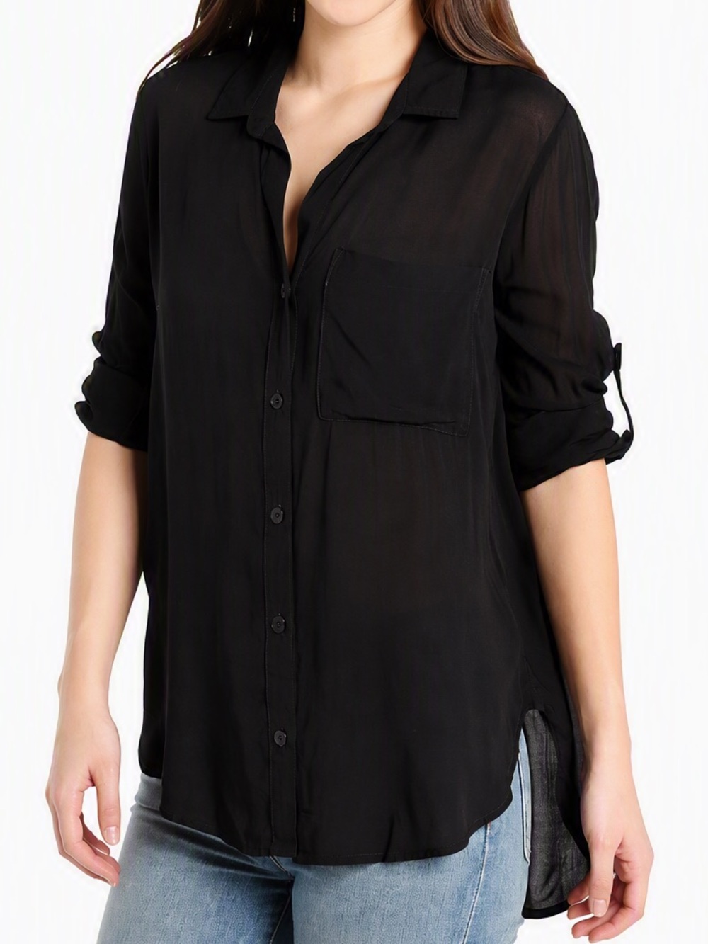 Bella Dahl Black Button Down High Low Shirt Size Small - Picture 1 of 9